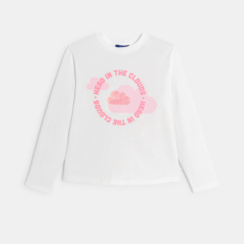 تيشيرت بأكمام طويلة وباللون الأبيض، مُزين بالسحاب، للفتيات